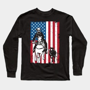 Distressed Cowboy Roping USA American Flag Long Sleeve T-Shirt